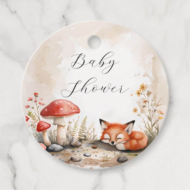 Sleeping Fox Baby Shower Favour Tags (Front)