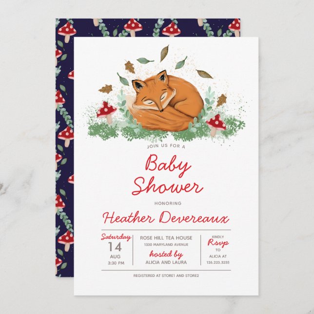 Sleeping Fox Baby Shower Invitation (Front/Back)