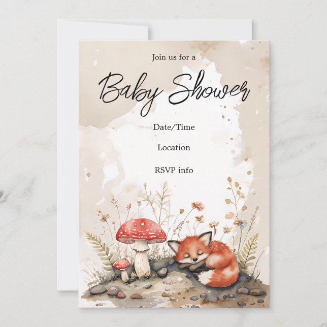 Sleeping Fox Baby Shower Invitation (Front)