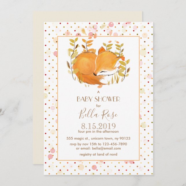 Sleeping Fox Cub Baby Shower Invitations (Front/Back)