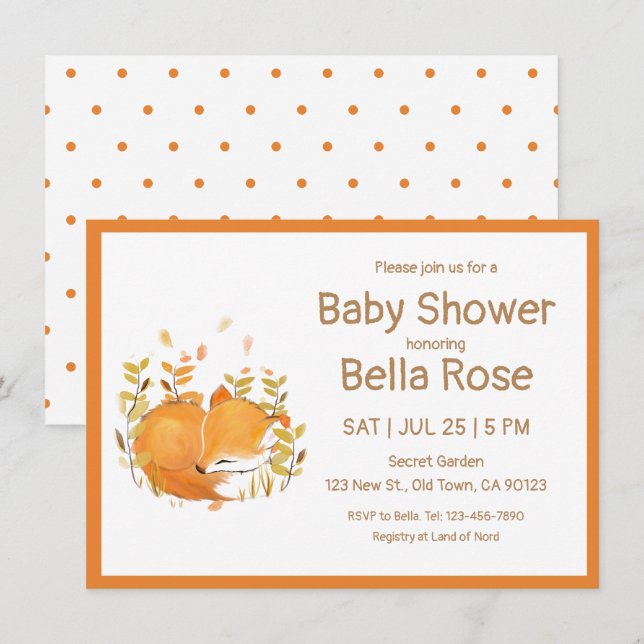 Sleeping Fox Cub Baby Shower Invitations (Front/Back)