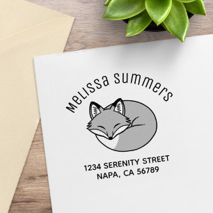 Sleeping Fox, Etched Arch Address Rubber Stamp