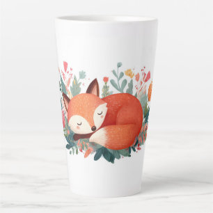 Sleeping Fox Floral Cute Illustration Latte Mug