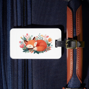 Sleeping Fox Floral Cute Illustration Luggage Tag