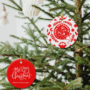 Sleeping Fox Folk Art Custom Ceramic Ornament