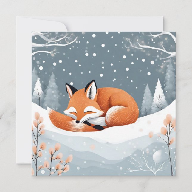 Sleeping Fox In Snow Winter Nature Christmas Holiday Card (Front)