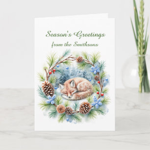 Sleeping Fox in Winter Wreath Holiday Card