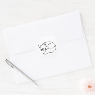 Sleeping Fox Line Art - Animal Illustration Classic Round Sticker