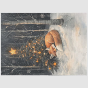 Sleeping Fox Whimsical Rustic Christmas Decoupage Tissue Paper