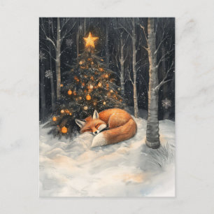 Sleeping Fox Whimsical Rustic Christmas Postcard