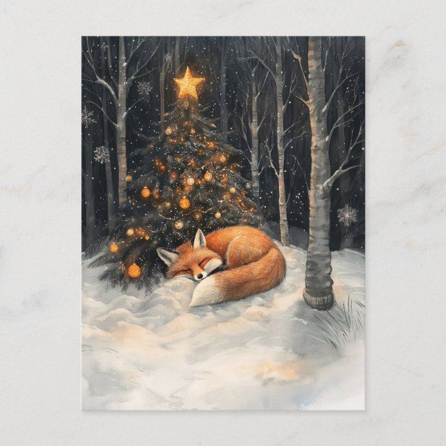 Sleeping Fox Whimsical Rustic Christmas Postcard (Front)