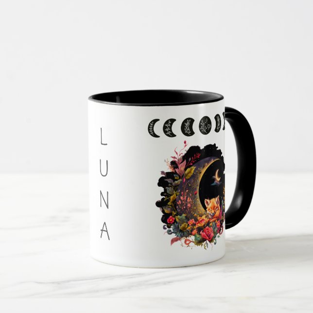 Sleeping Fox With Lunar Cycle Customizable  Mug (Front Right)