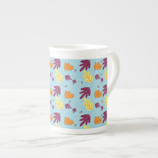Sleeping Foxes and Autumn Leaves Pattern Bone China Mug