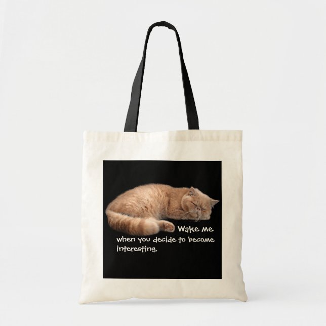Sleeping Ginger Cat Funny Wake Me Quote Tote Bag (Front)