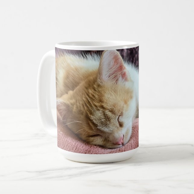Sleeping ginger kitten coffee mug (Front Left)