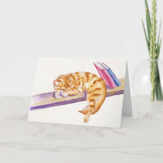 Sleeping Ginger Kitten with books Greetings Card