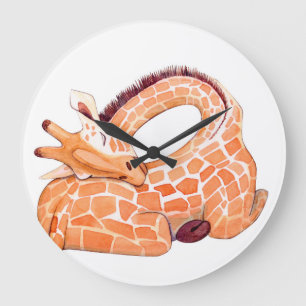 Sleeping Giraffe: Gentle Watercolor Large Clock