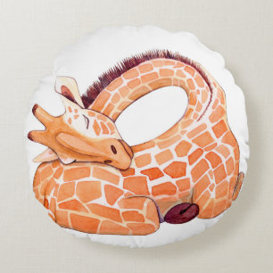 Sleeping Giraffe: Gentle Watercolor Round Cushion