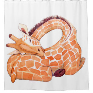 Sleeping Giraffe: Gentle Watercolor Shower Curtain