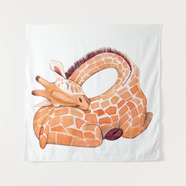 Sleeping Giraffe: Gentle Watercolor Tapestry (Front)