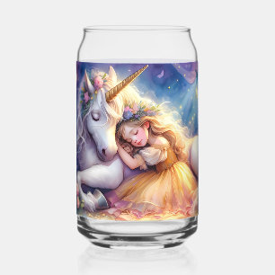 Sleeping Girl Unicorn Dreamscape Can Glass