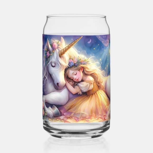 Sleeping Girl Unicorn Dreamscape Can Glass (Front)