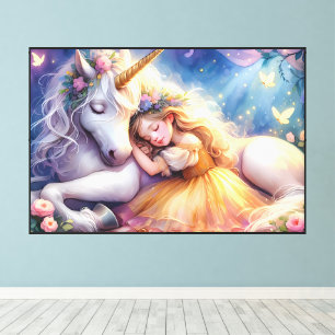 Sleeping Girl Unicorn Dreamscape Canvas Print