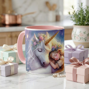 Sleeping Girl Unicorn Dreamscape Coffee Mug