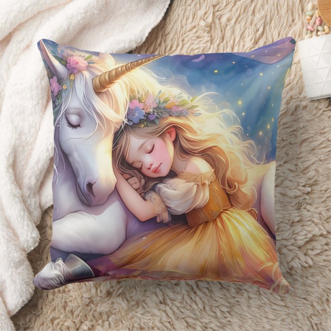Sleeping Girl Unicorn Dreamscape Cushion (Blanket)