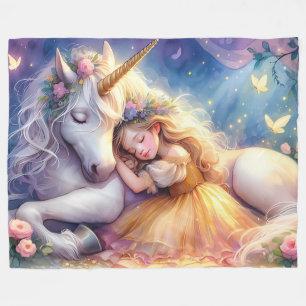 Sleeping Girl Unicorn Dreamscape Fleece Blanket