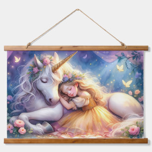 Sleeping Girl Unicorn Dreamscape Hanging Tapestry