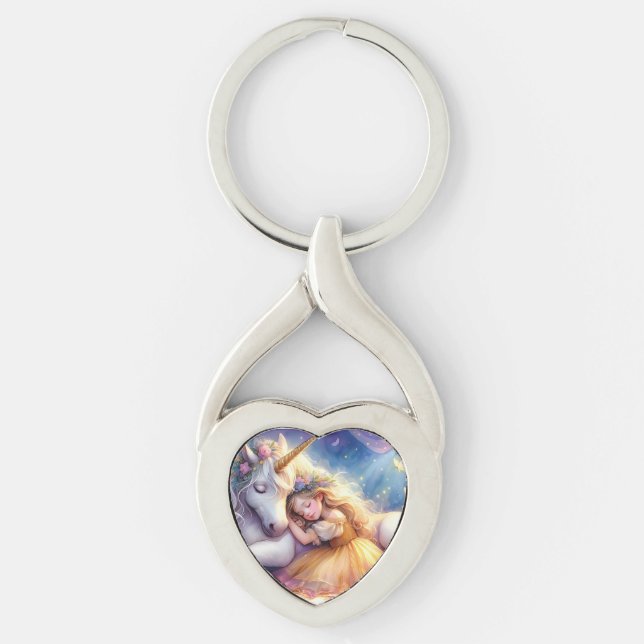 Sleeping Girl Unicorn Dreamscape Key Ring (Front)