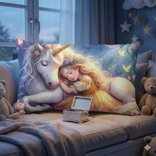 Sleeping Girl Unicorn Dreamscape Lumbar Cushion