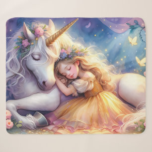 Sleeping Girl Unicorn Dreamscape Sherpa Blanket