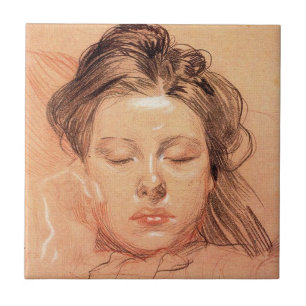 Sleeping Girl's Face (by Frantisek Kupka) Ceramic Tile