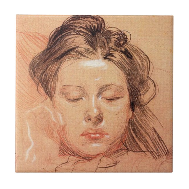 Sleeping Girl's Face (by Frantisek Kupka) Ceramic Tile (Front)