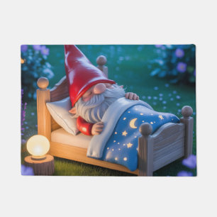 Sleeping Gnome in Nighttime Garden Doormat