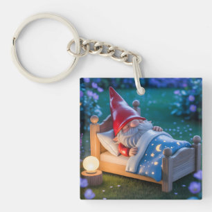 Sleeping Gnome in Nighttime Garden Key Ring