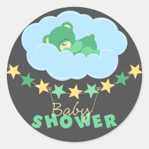 Sleeping Green Teddy Bear In Cloud Baby Shower Classic Round Sticker