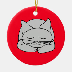 Sleeping Grey Cat Ceramic Ornament