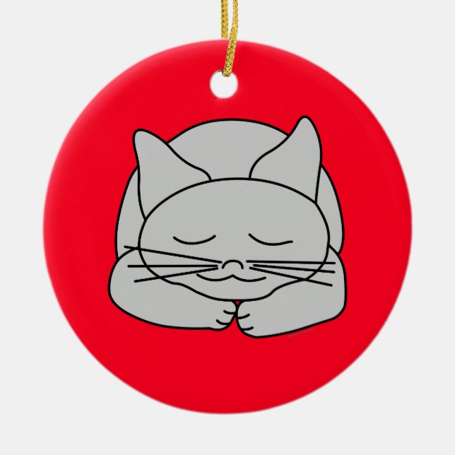 Sleeping Grey Cat Ceramic Ornament (Front)