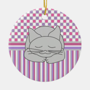 Sleeping Grey Cat Pattern Ceramic Ornament