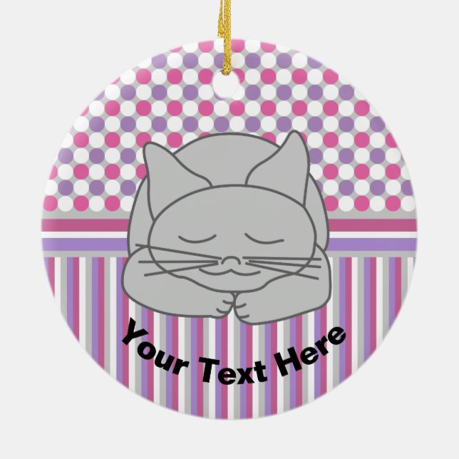Sleeping Grey Cat Pattern Ceramic Ornament (Back)