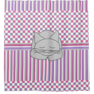 Sleeping Grey Cat Pattern  Shower Curtain