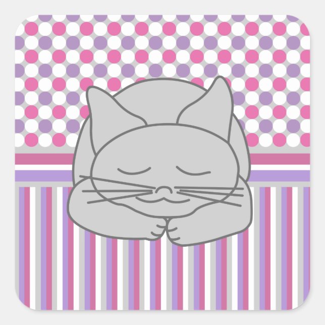 Sleeping Grey Cat Pattern Square Sticker (Front)