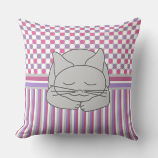 Sleeping Grey Cat Pattern Throw Pillow
