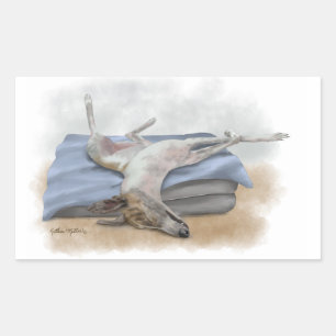 Sleeping Greyhound Cartoon Rectangular Sticker