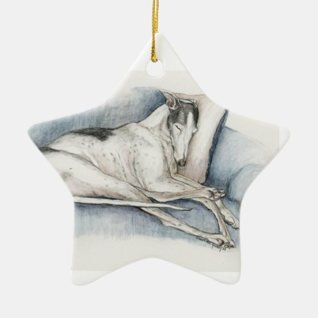 Sleeping Greyhound Dog Art Ornament (Front)
