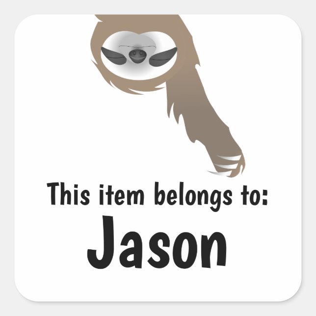 Sleeping Hanging Sloth with Name Square Sticker (Front)