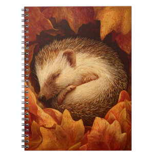 Sleeping Hedgehog Autumn Leaves Nest Art Notebook